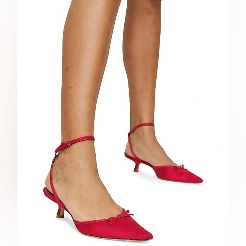 REFORMATION Wade Kitten Heel Pumps - Lipstick Satin - Picture 4 of 16